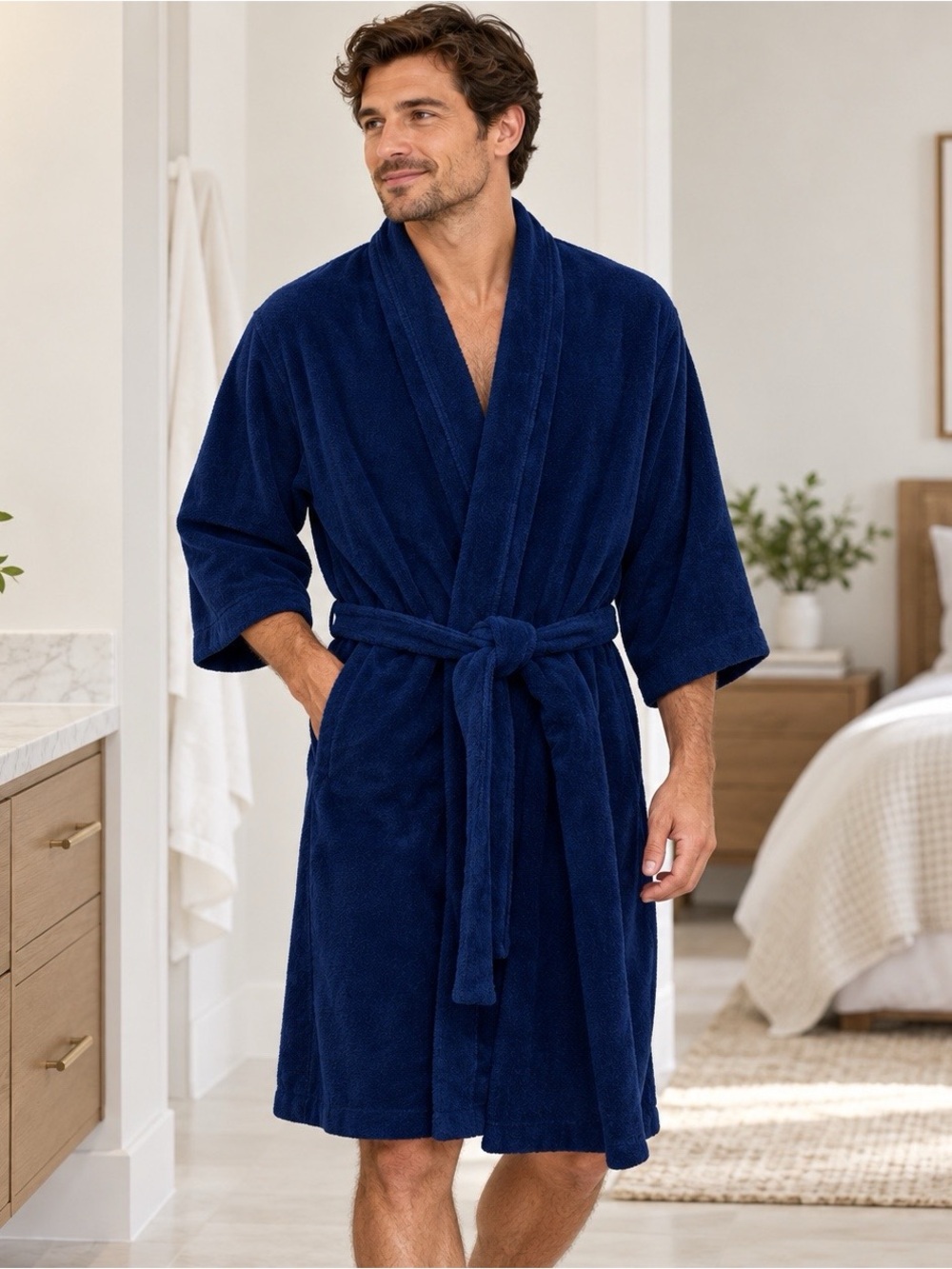 Colours by Alexander Julian Royal Blue Plush Men's Belted Wrapped Robe Size OSFM